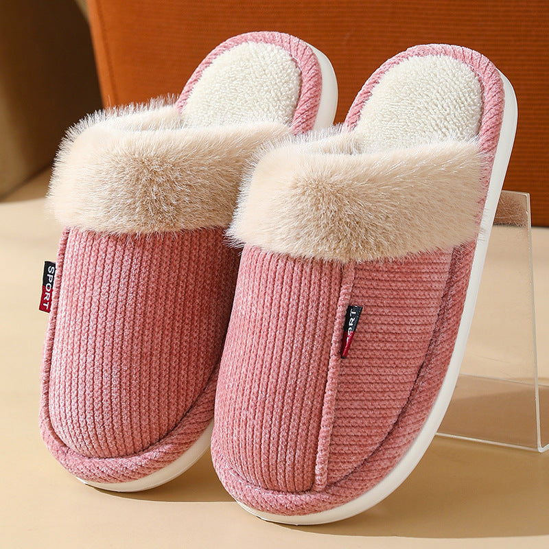 Fur Mouth Thermal Cotton Slippers – Non‑Slip Indoor Home Shoes