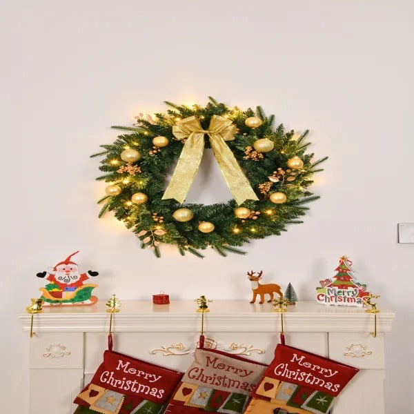 24in Remote‑Control Christmas Wreath – Warm Glow Holiday Décor