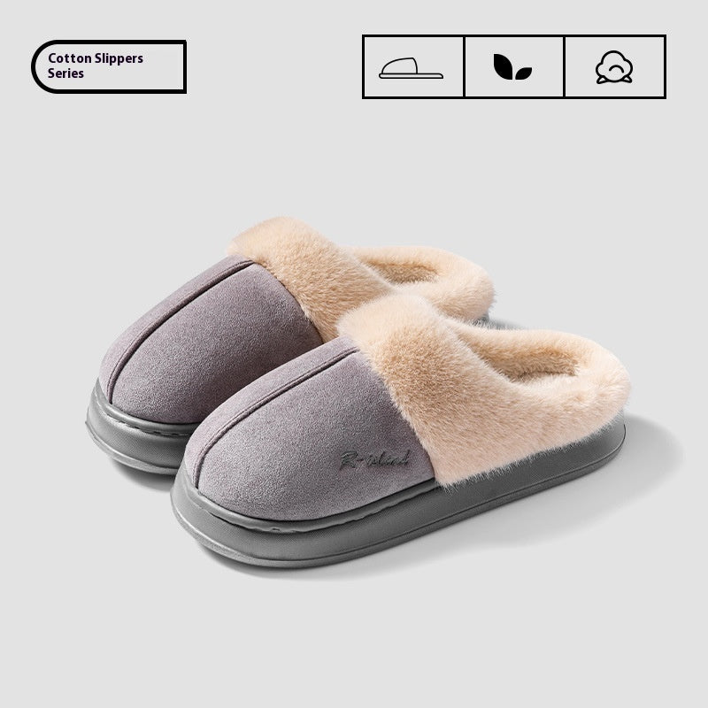 Winter Warm Fluffy Couple Slippers – Non‑Slip Indoor Cotton Shoes