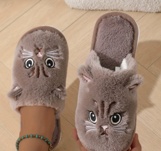 Autumn And Winter Cotton Slippers Women Couple Kitty Cartoon