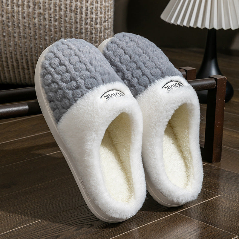 Women’s Thick Bottom Cotton Slippers – Non‑Slip Color Match Indoor Shoes