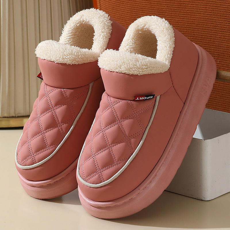 Women’s Winter Plush Cotton Slippers – Thick Bottom Waterproof Indoor/Outdoor Shoes