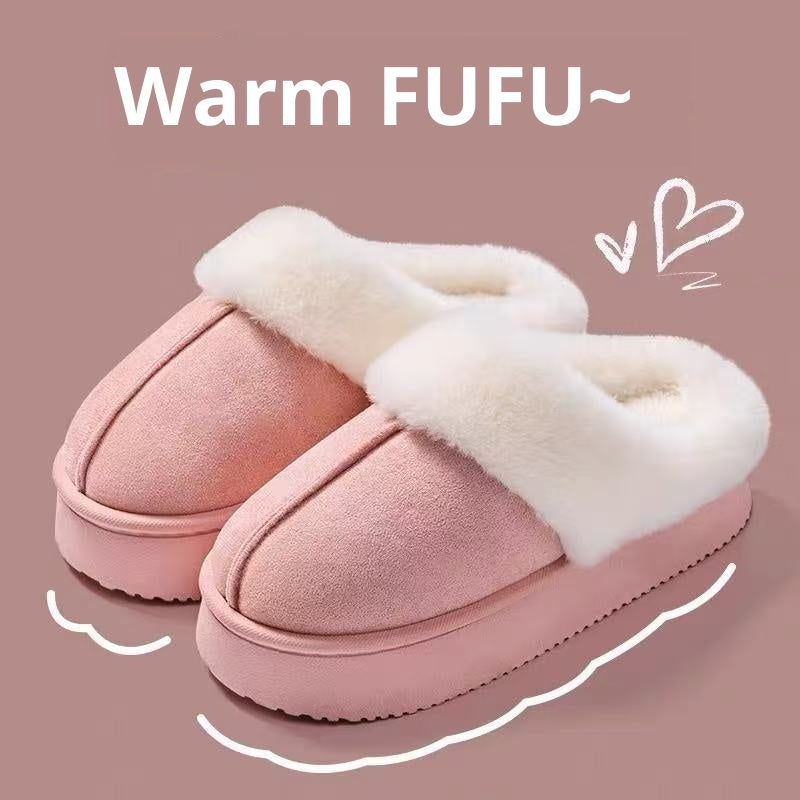 Women’s Plush Cotton Platform Slippers – Non‑Slip Indoor Shoes