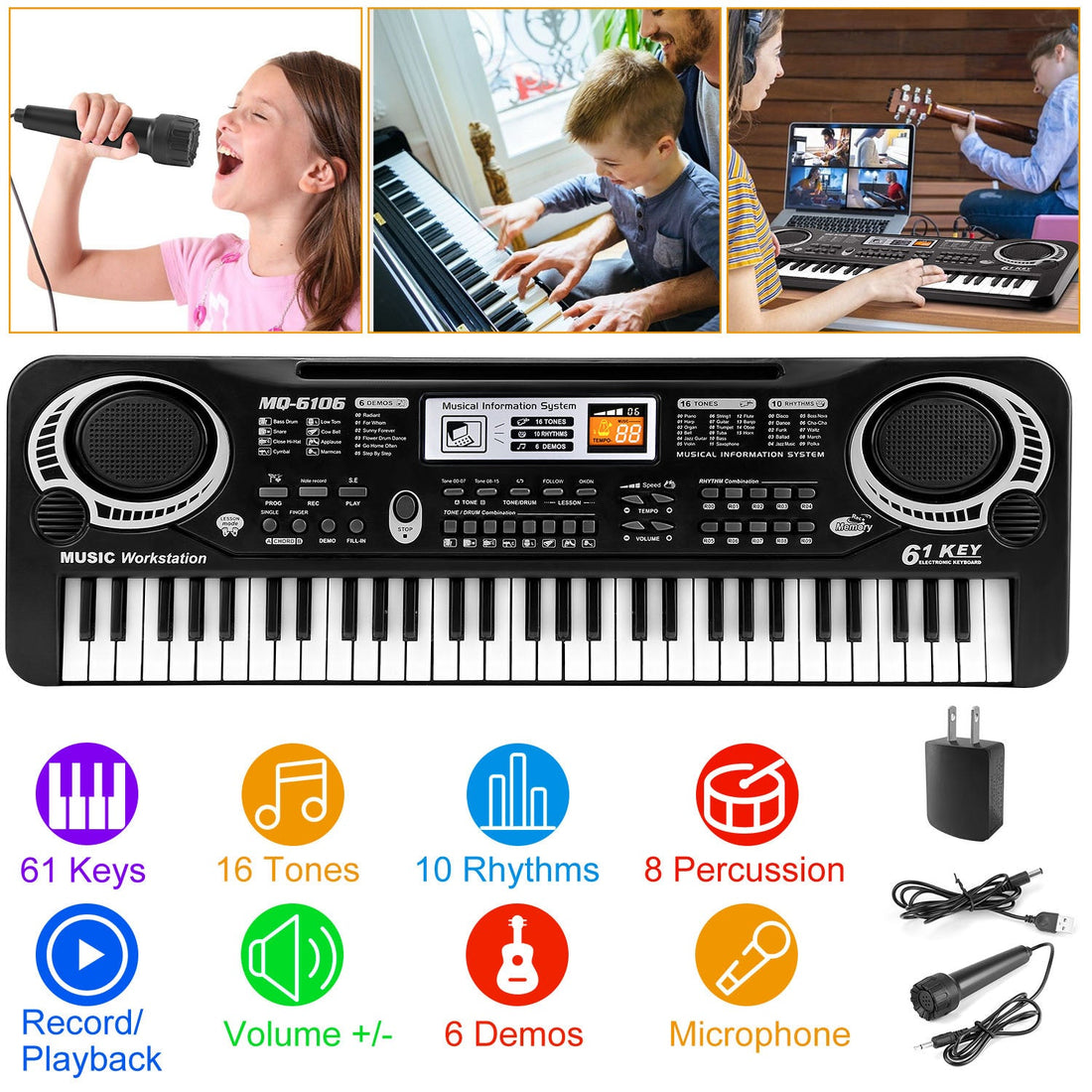 🎶 61 Keys Digital Music Keyboard – With Microphone, Safe ABS Design, Buy Now $45