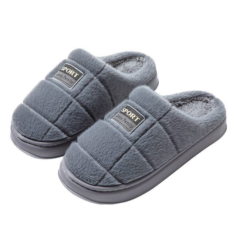 Men’s Plaid Cotton Slippers – Winter Warm Non‑Slip House Shoes