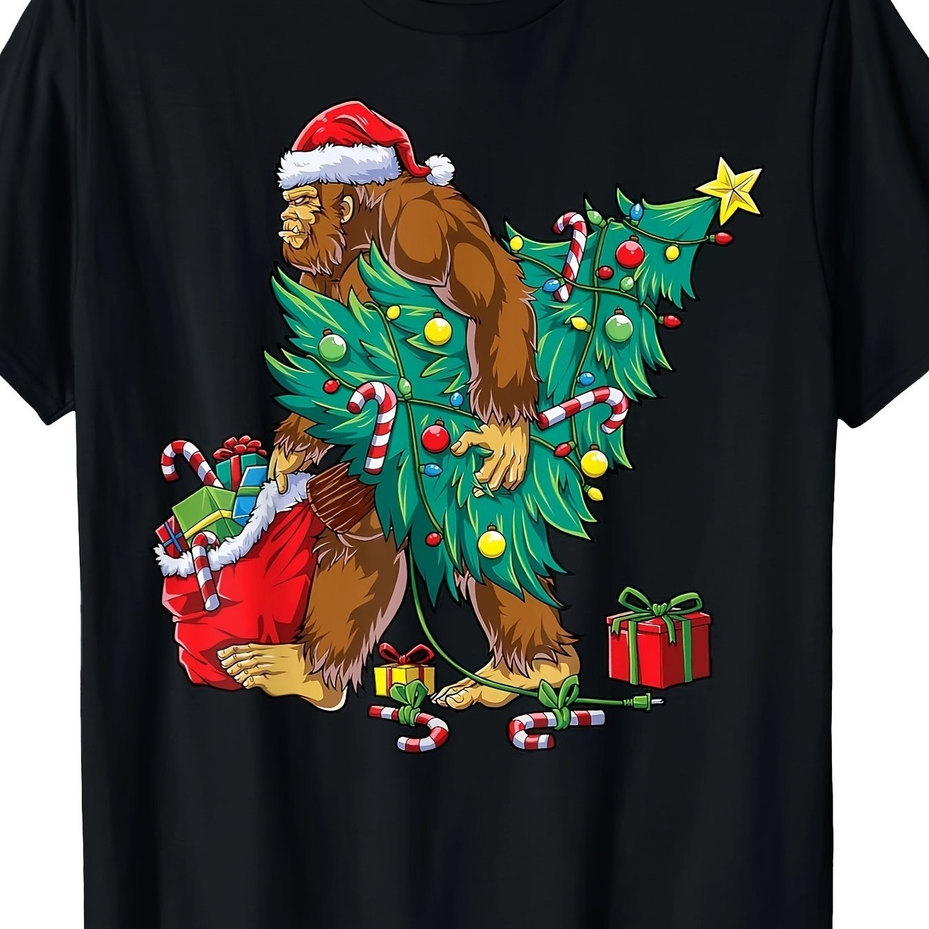 “Bigfoot Christmas Tree Lamp T‑Shirt – Funny Holiday Tee for Men & Bigfoot Fans”