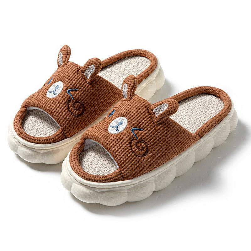 Cartoon Open Toe Hemp Slippers – Couple Indoor Shoes