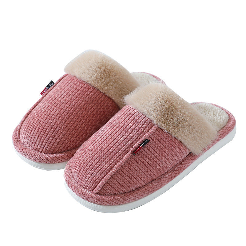 Fur Mouth Thermal Cotton Slippers – Non‑Slip Indoor Home Shoes