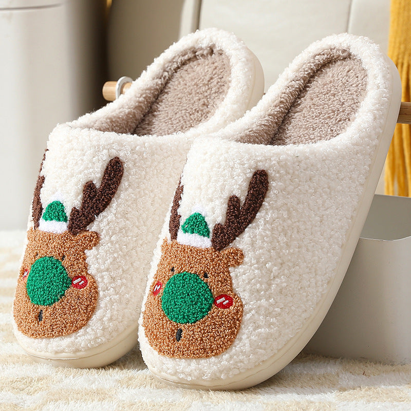 Cozy Christmas Slippers – Elk Design Winter Home Slip‑Ons