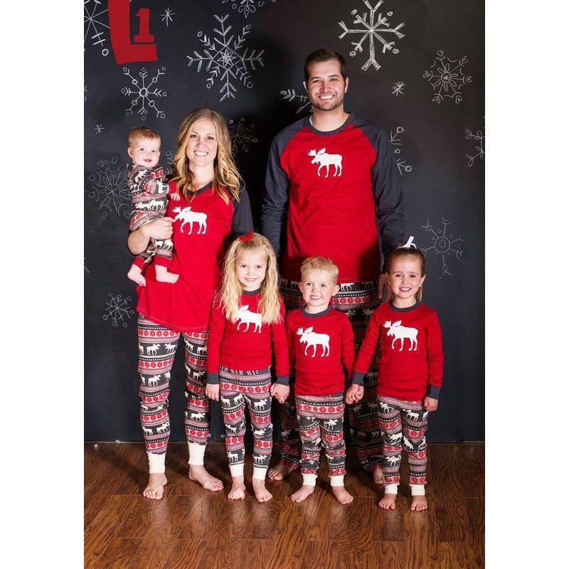 “Matching Family Christmas Pajamas – Festive Moose Print Holiday PJs for Parents, Kids & Baby”
