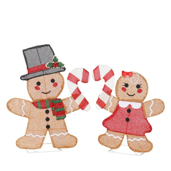 "Holiday Cheer Duo – Lighted Gingerbread Man & Candy Cane with 80 Warm LEDs"