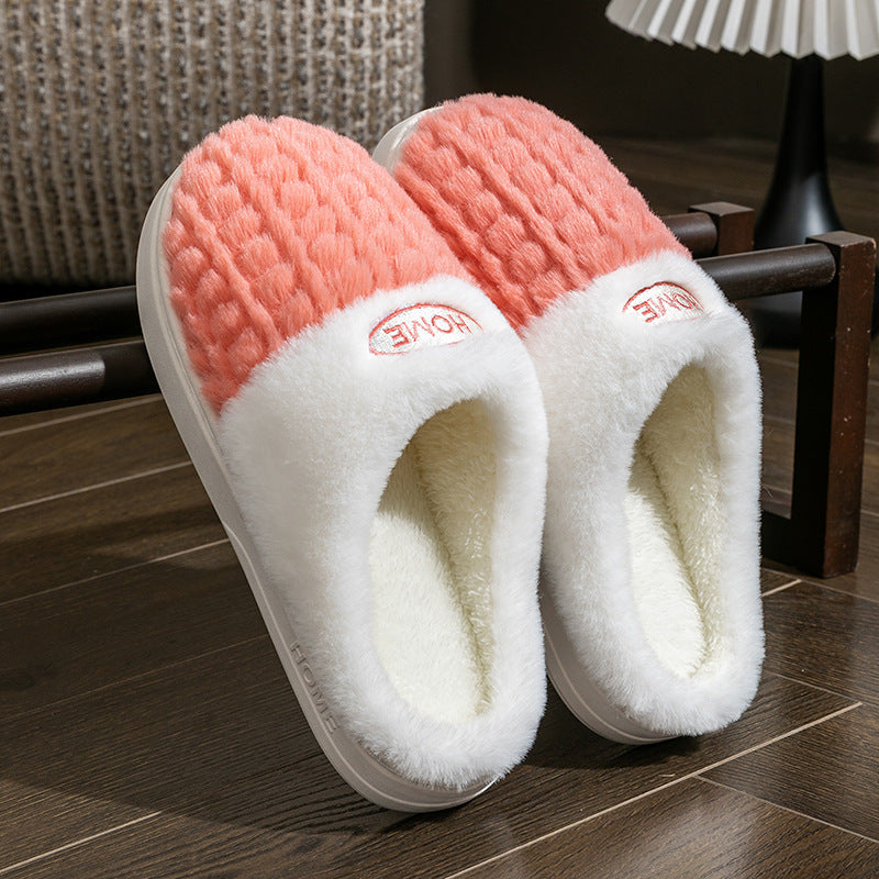 Women’s Thick Bottom Cotton Slippers – Non‑Slip Color Match Indoor Shoes