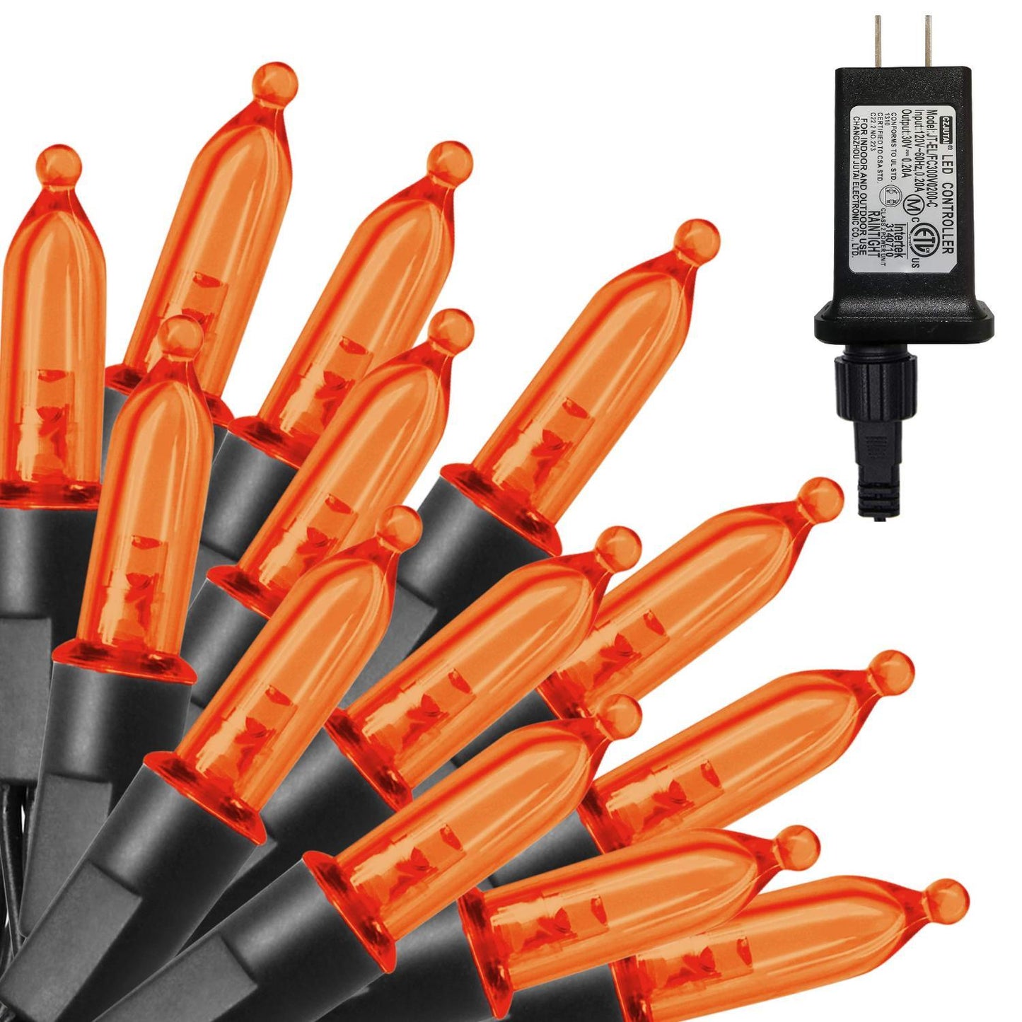 300 LED Mini String Lights – 99ft Orange Fairy Lights with Safety Adapter Indoor & Outdoor Christmas, Party, Garden Décor