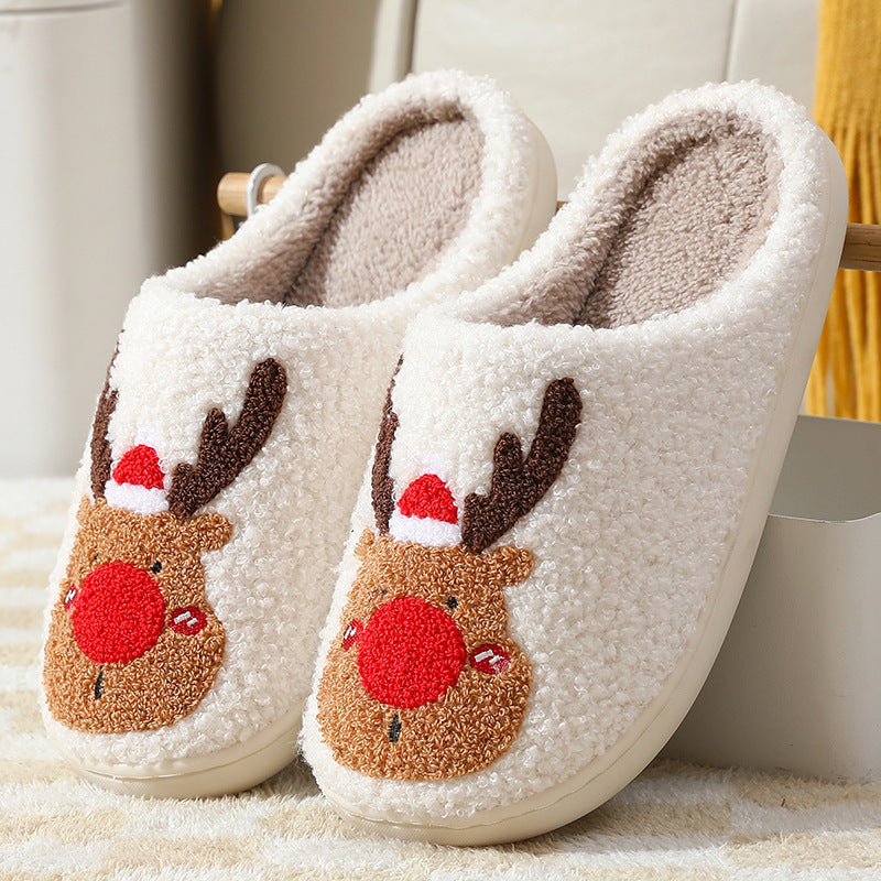 Cozy Christmas Slippers – Elk Design Winter Home Slip‑Ons