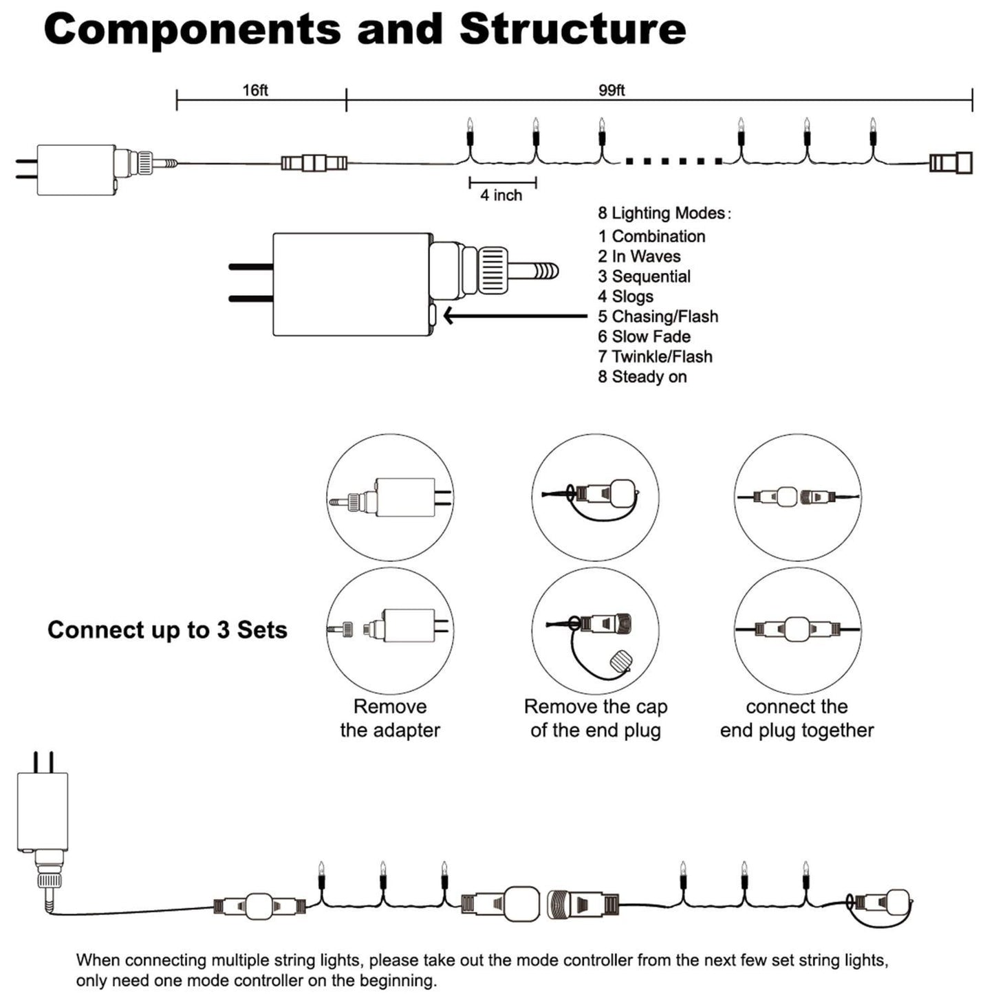 300 LED Mini String Lights – 99ft Orange Fairy Lights with Safety Adapter Indoor & Outdoor Christmas, Party, Garden Décor
