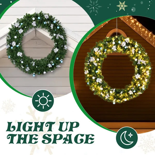 60in Pre‑lit Christmas Wreath – Lighted Artificial Xmas Wreath with 220 Cold & Warm White Lights