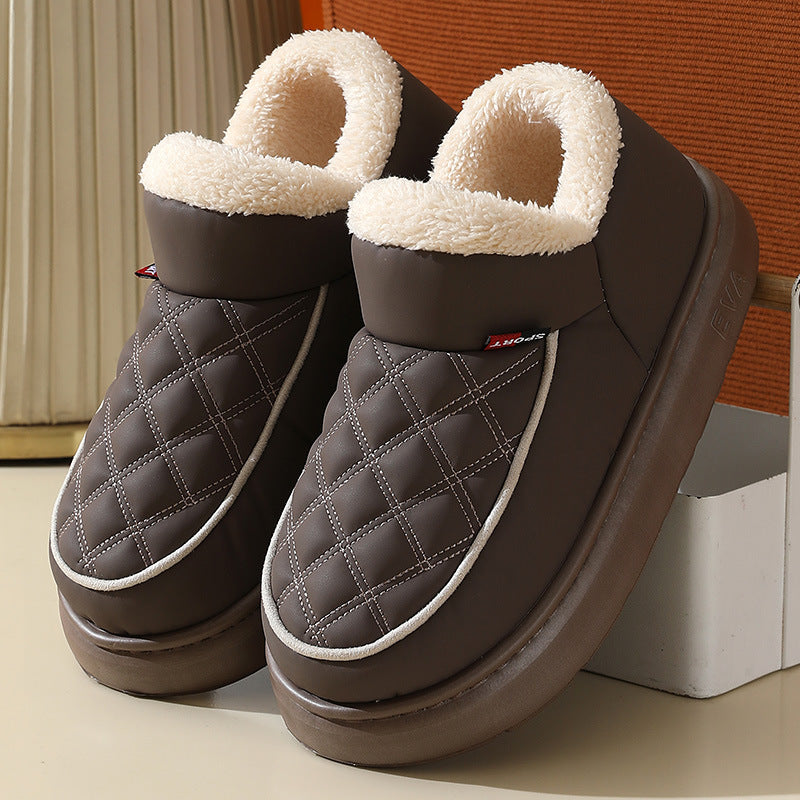 Women’s Winter Plush Cotton Slippers – Thick Bottom Waterproof Indoor/Outdoor Shoes