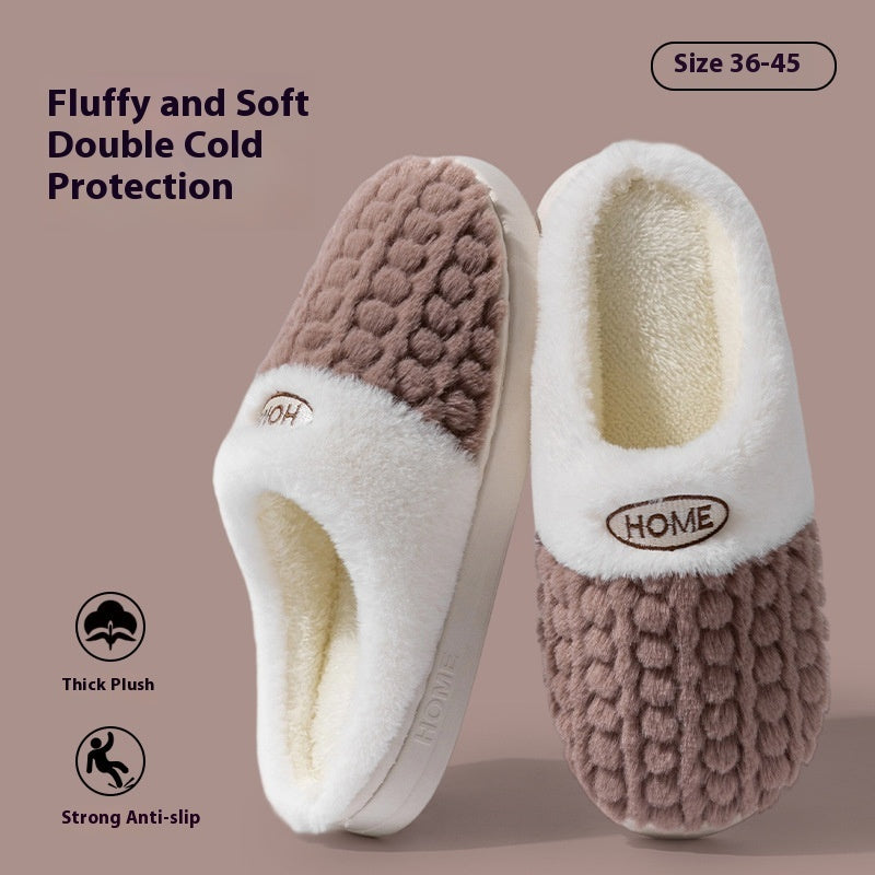 Women’s Thick Bottom Cotton Slippers – Non‑Slip Color Match Indoor Shoes
