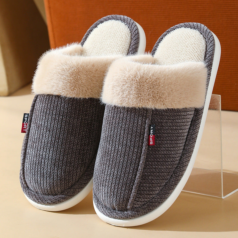 Fur Mouth Thermal Cotton Slippers – Non‑Slip Indoor Home Shoes