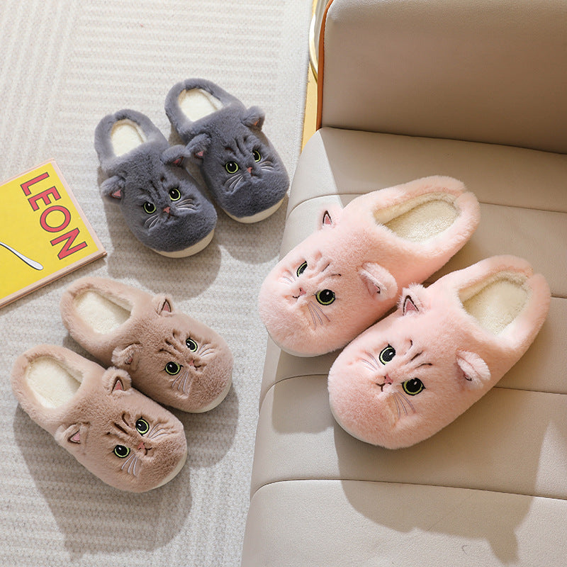 Autumn And Winter Cotton Slippers Women Couple Kitty Cartoon