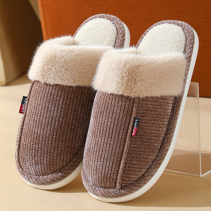 Fur Mouth Thermal Cotton Slippers – Non‑Slip Indoor Home Shoes