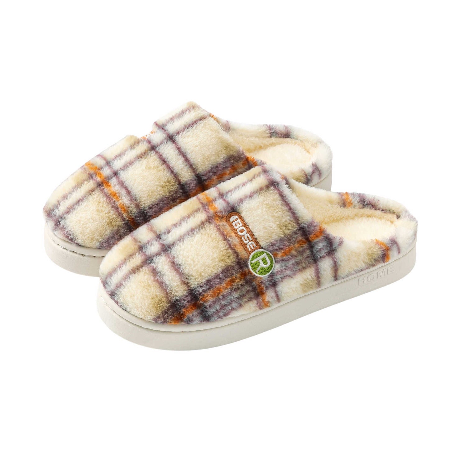 Women’s Plush Warm Non‑Slip Plaid Cotton Slippers