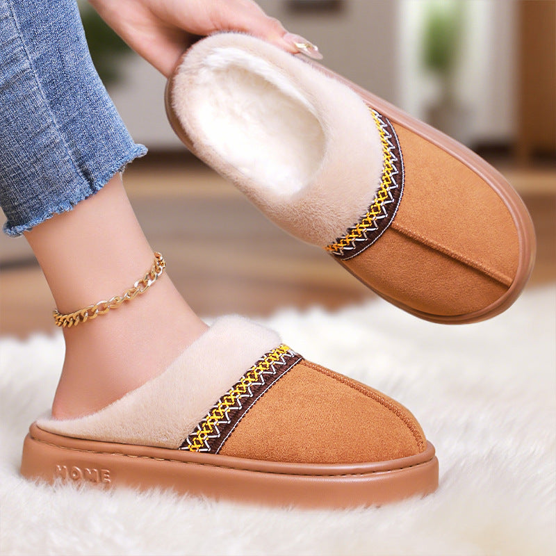 Women’s Fleece‑Lined Cotton Slippers – Thickened, Non‑Slip, Plus Size