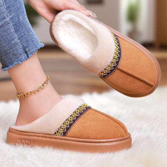 Women’s Fleece‑Lined Cotton Slippers – Thickened, Non‑Slip, Plus Size