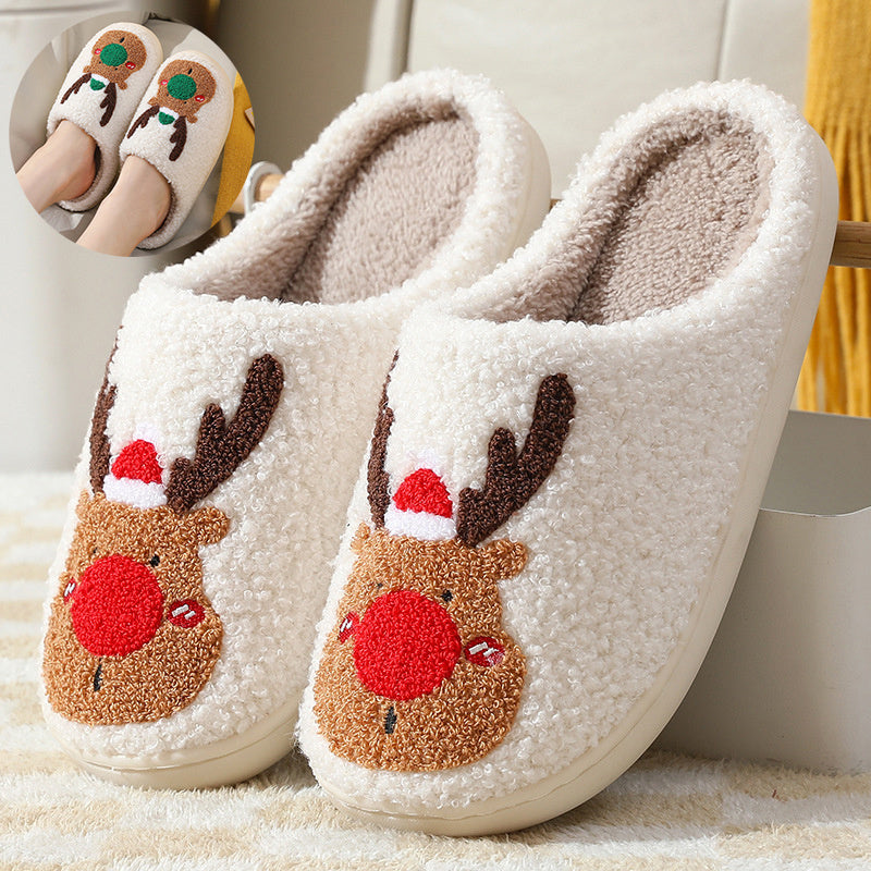 Cozy Christmas Slippers – Elk Design Winter Home Slip‑Ons