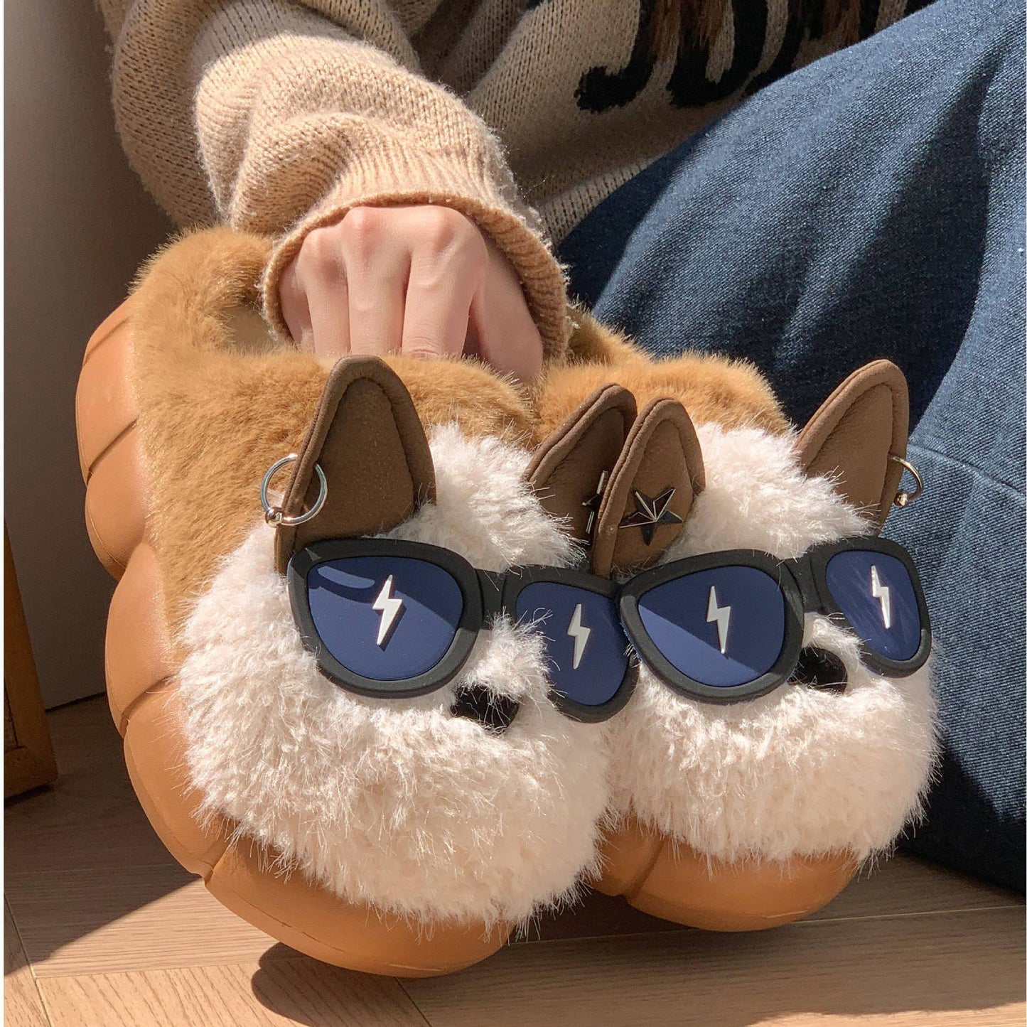 Women’s Thick‑Soled Puppy Cotton Slippers – Non‑Slip Indoor Shoes