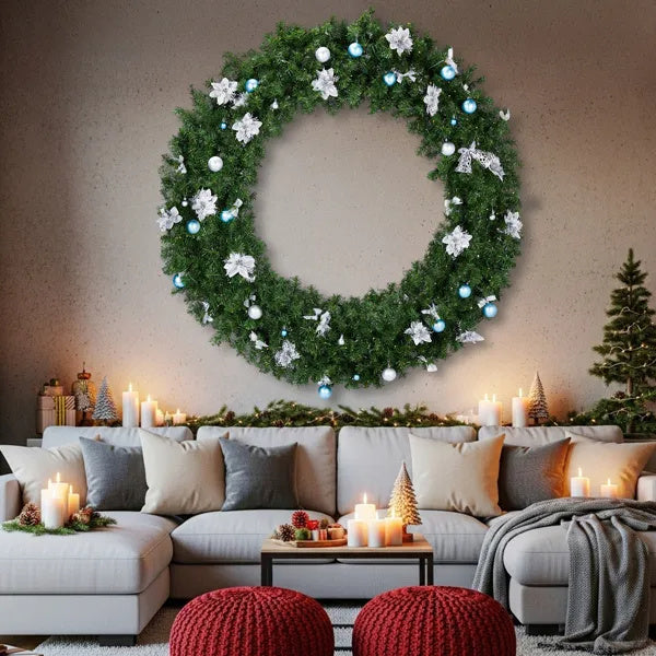 60in Pre‑lit Christmas Wreath – Lighted Artificial Xmas Wreath with 220 Cold & Warm White Lights