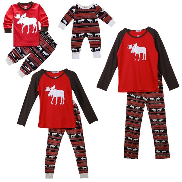 “Matching Family Christmas Pajamas – Festive Moose Print Holiday PJs for Parents, Kids & Baby”