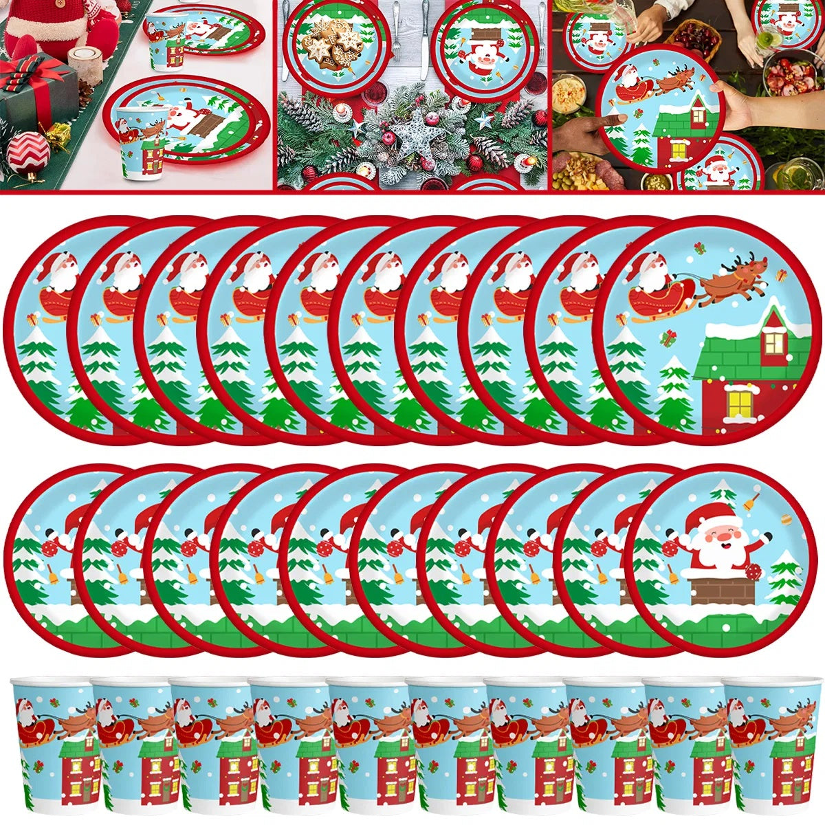 30Pcs Christmas Party Tableware Set – Plates & Cups