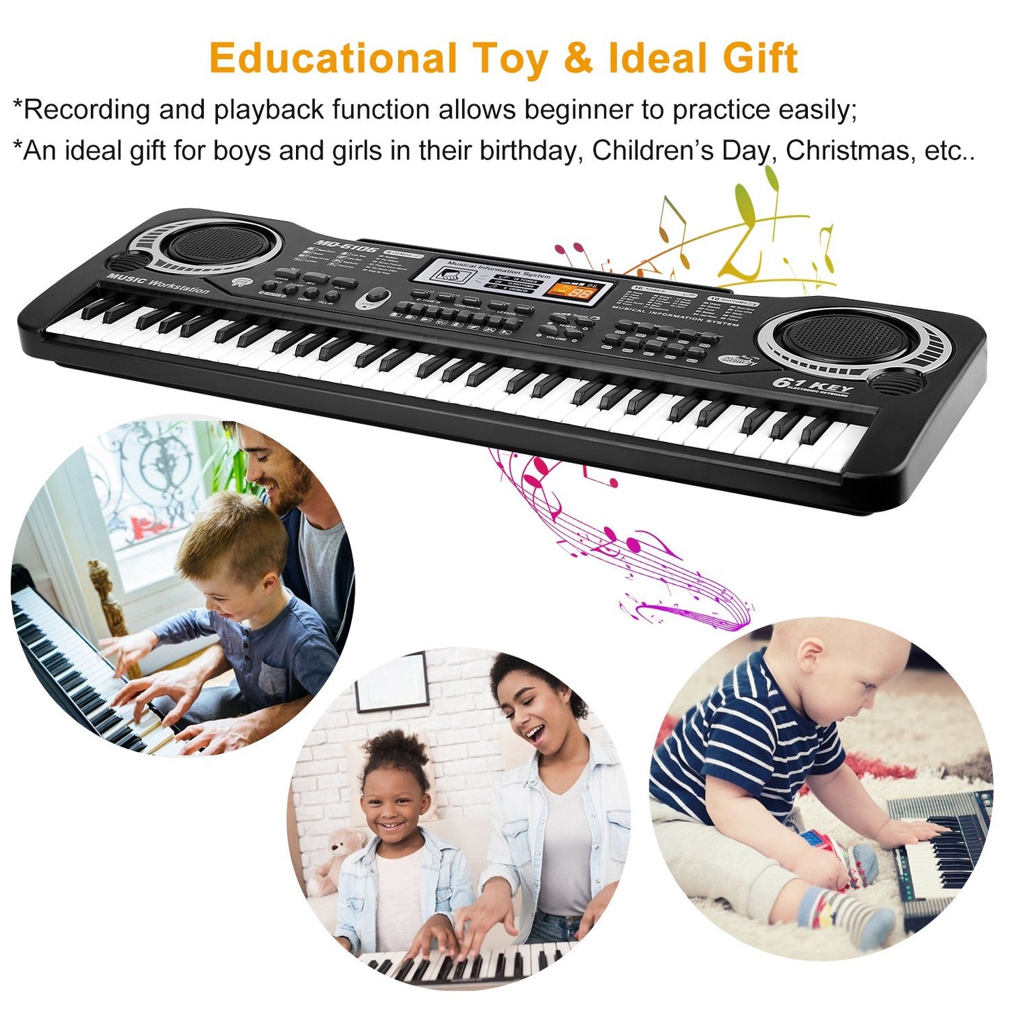 🎹 61 Keys Digital Keyboard with Microphone – Beginner Piano