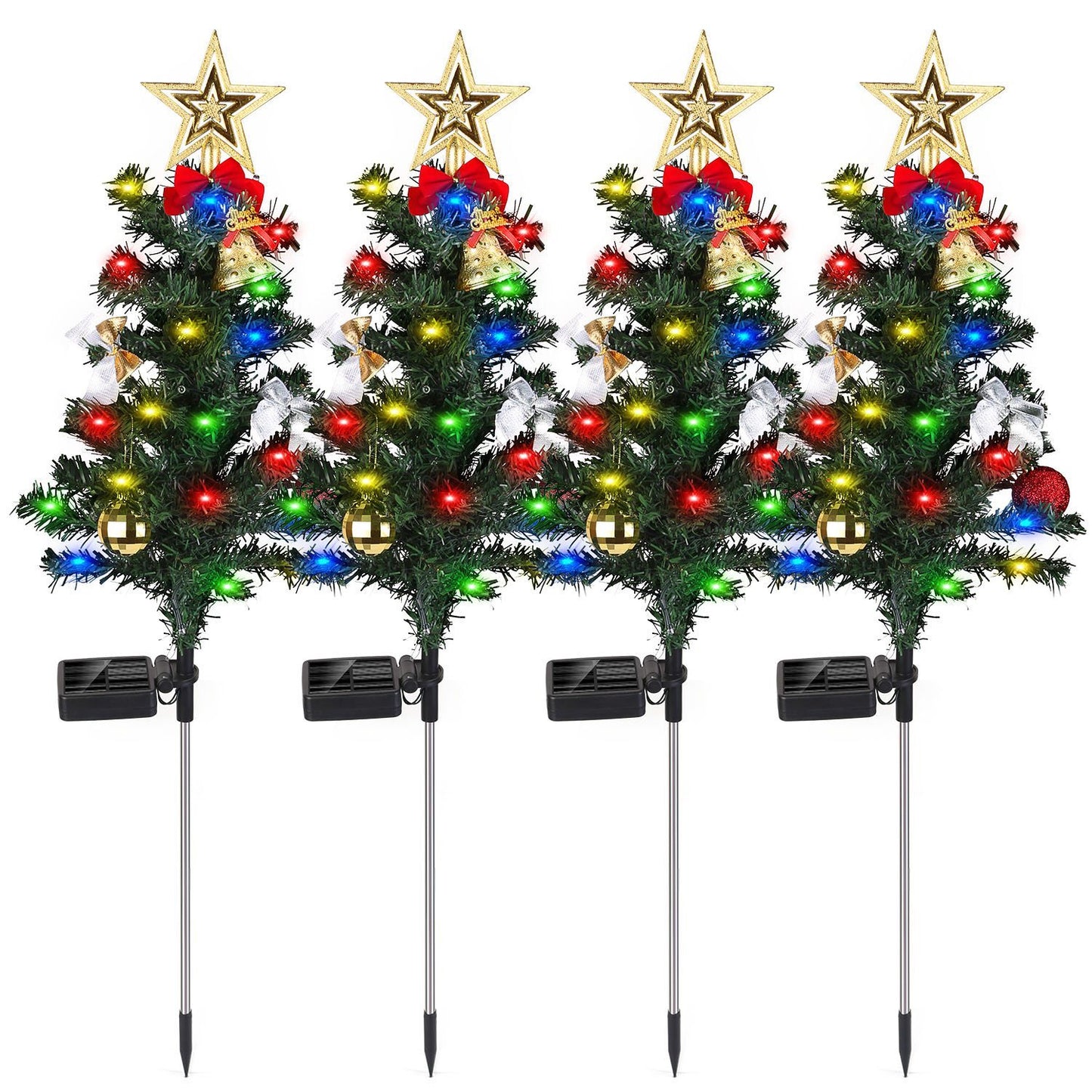 4Packs Solar Christmas Tree Lights – 20LEDs Garden Stake Lamps with Constant & Flashing Modes