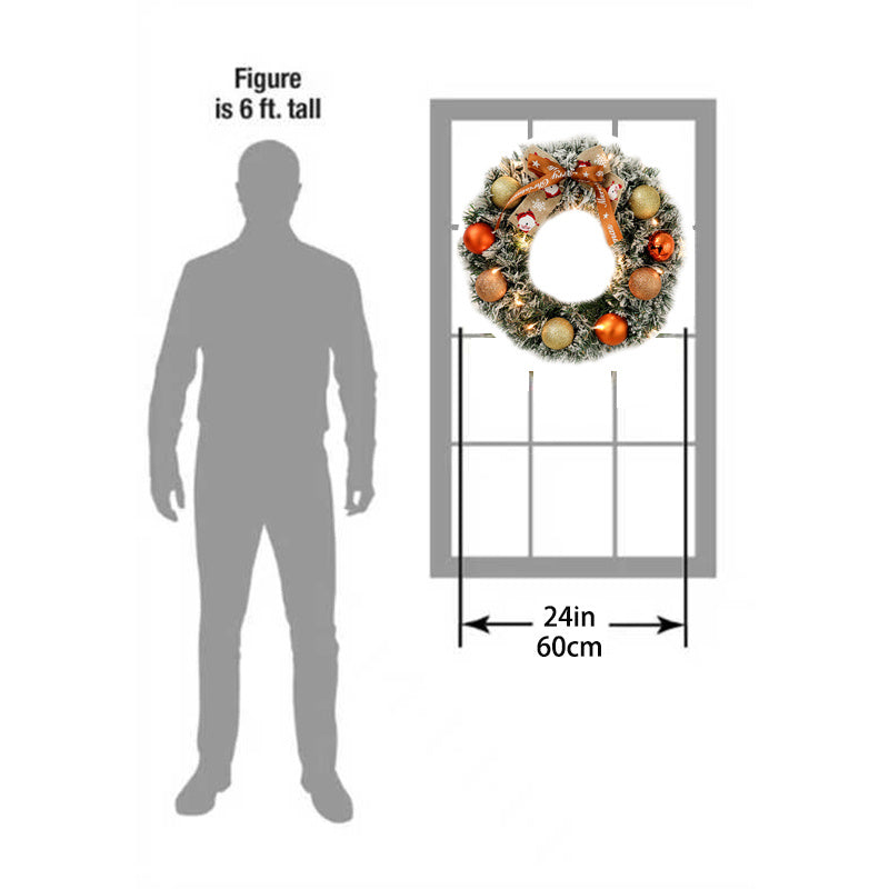 60cm Christmas Wreath With Glitter Balls & LED Lights – Festive Holiday Decor