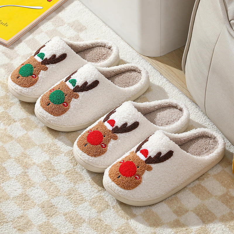 Cozy Christmas Slippers – Elk Design Winter Home Slip‑Ons