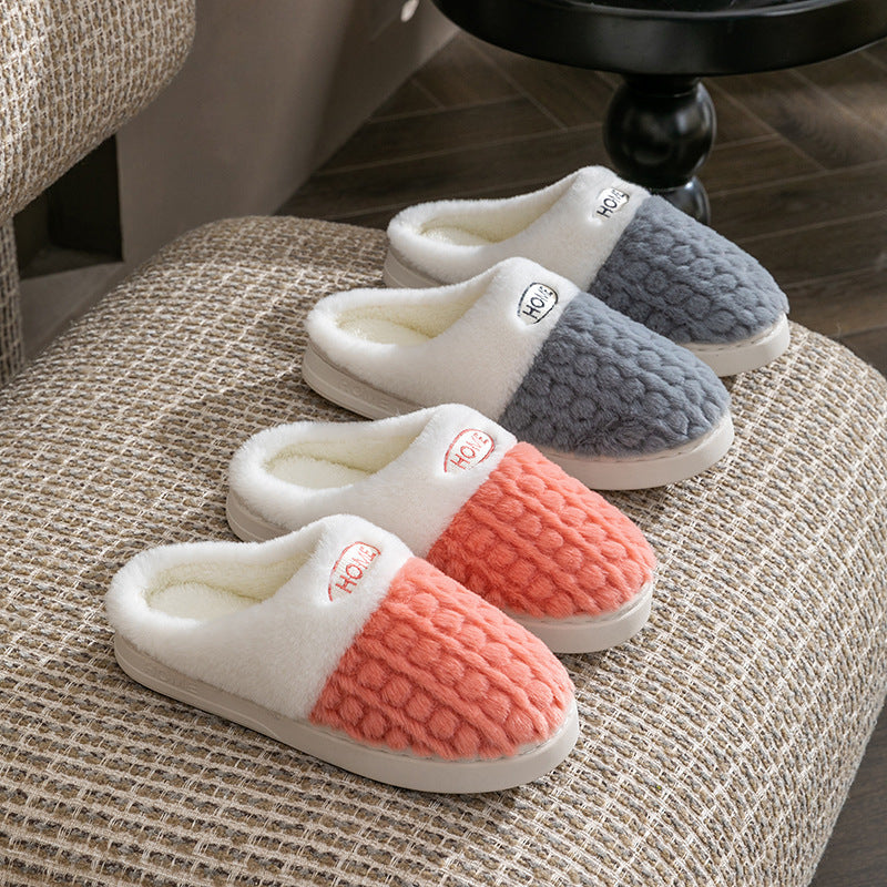 Women’s Thick Bottom Cotton Slippers – Non‑Slip Color Match Indoor Shoes