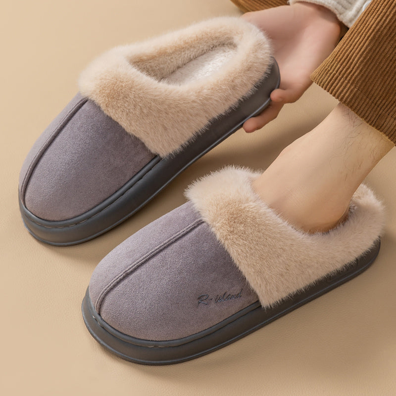 Winter Warm Fluffy Couple Slippers – Non‑Slip Indoor Cotton Shoes