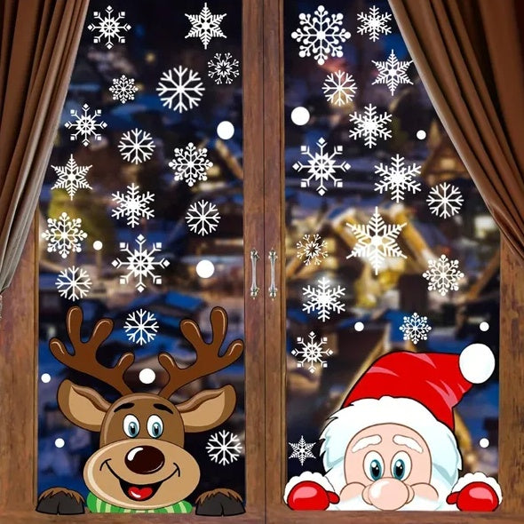 Holiday Window Clings – 4 Sheets of Snowflake & Christmas Character Stickers