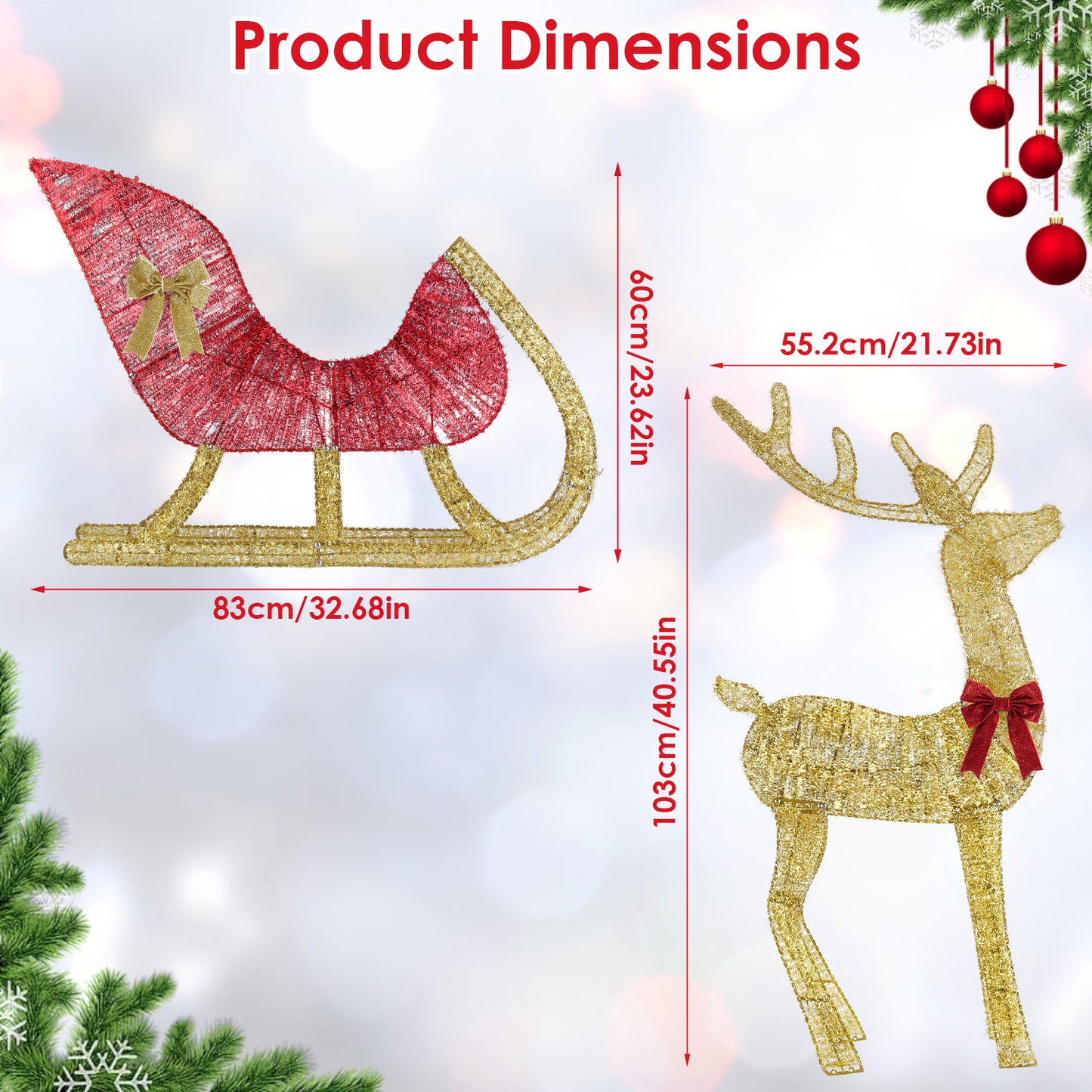 “Lighted Christmas Reindeer & Sleigh Decoration – Indoor/Outdoor Holiday Display with 8 Lighting Modes – Limited Stock!”