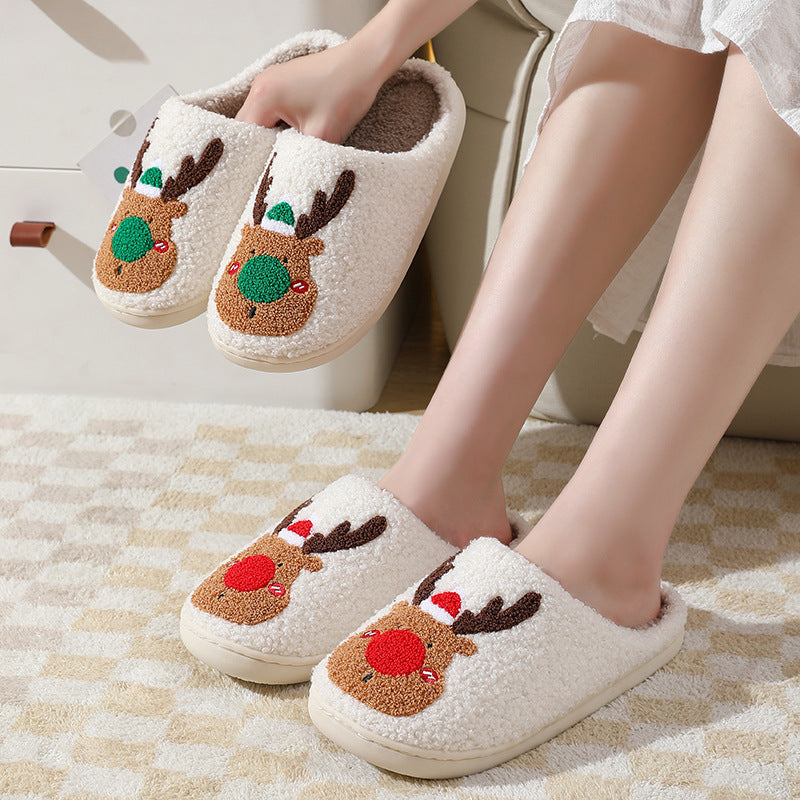 Cozy Christmas Slippers – Elk Design Winter Home Slip‑Ons