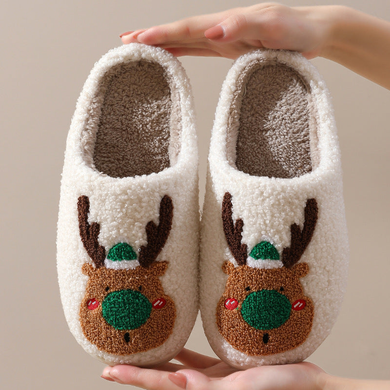 Cozy Christmas Slippers – Elk Design Winter Home Slip‑Ons