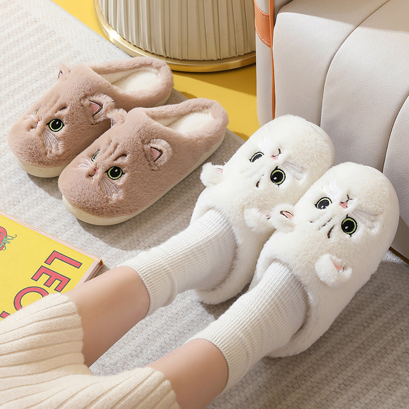 Autumn And Winter Cotton Slippers Women Couple Kitty Cartoon