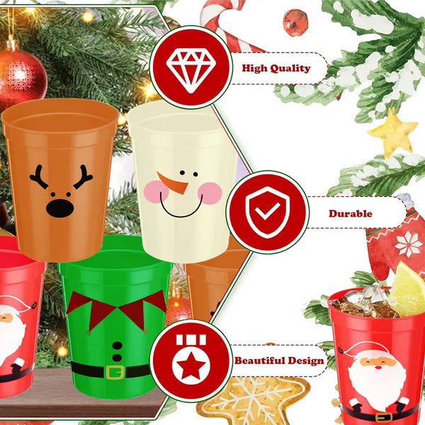 12 Pcs Christmas Drink Cups – Santa, Snowman & Elk Holiday Party Cups