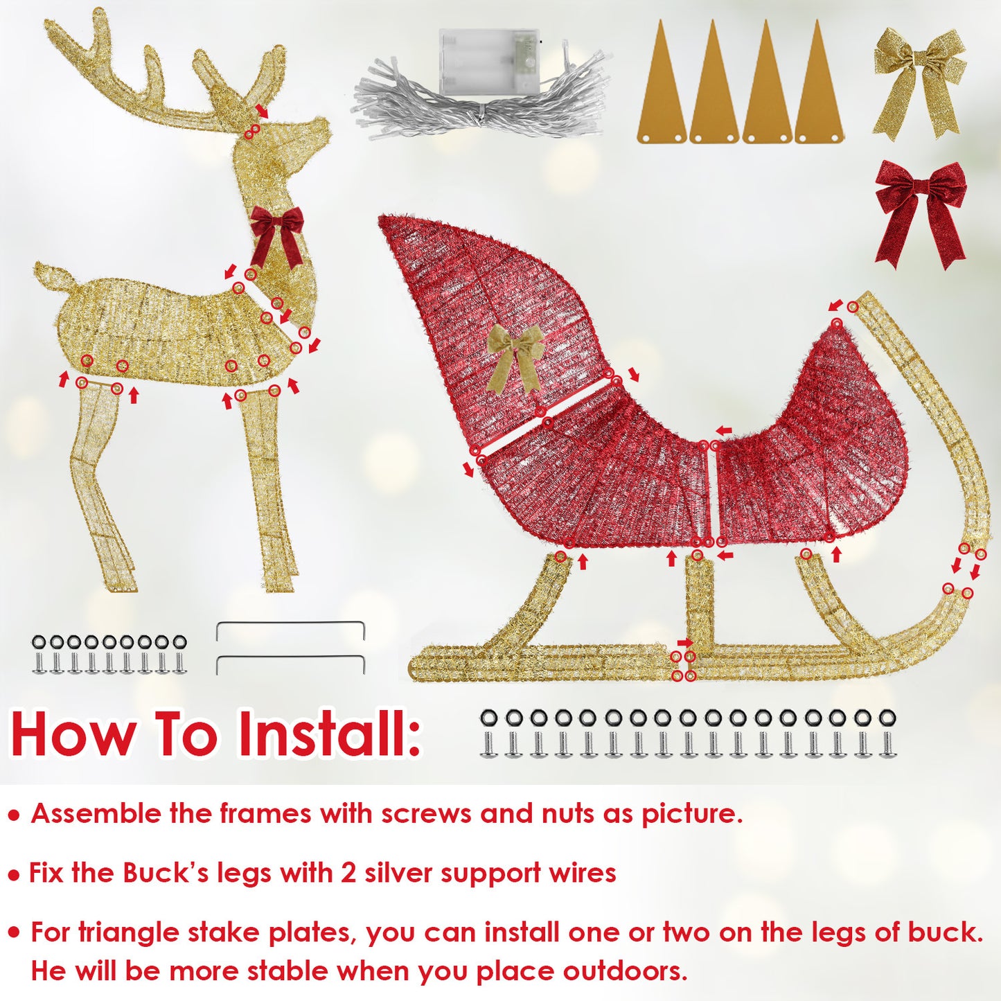 “Lighted Christmas Reindeer & Sleigh Decoration – Indoor/Outdoor Holiday Display with 8 Lighting Modes – Limited Stock!”