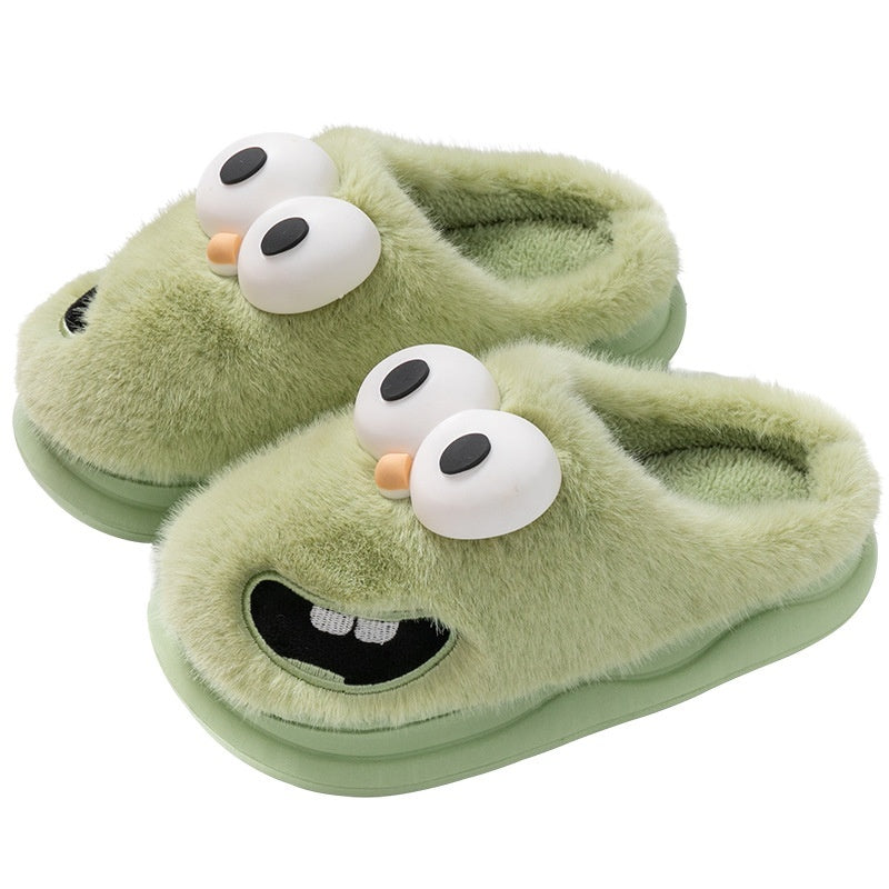 Women’s Warm Indoor Cotton Slippers – Cartoon Big Eye Dog Design