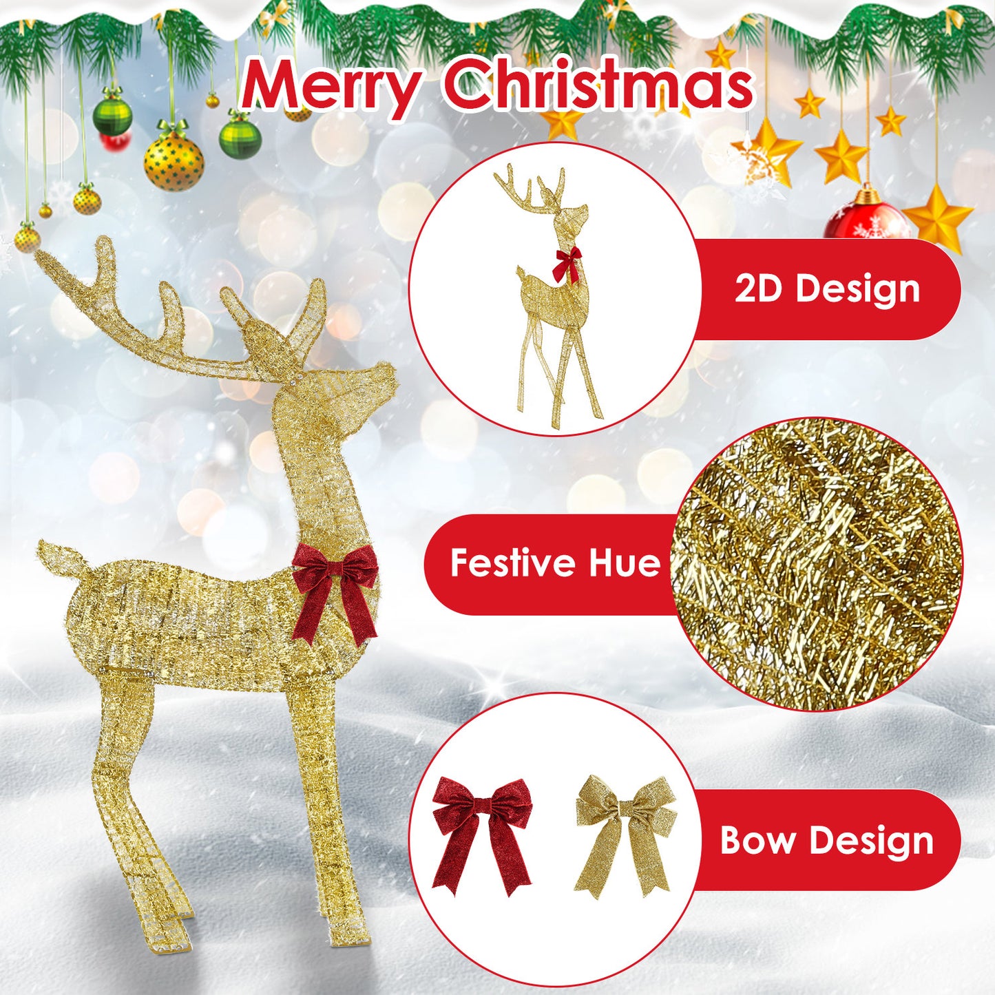 “Lighted Christmas Reindeer & Sleigh Decoration – Indoor/Outdoor Holiday Display with 8 Lighting Modes – Limited Stock!”