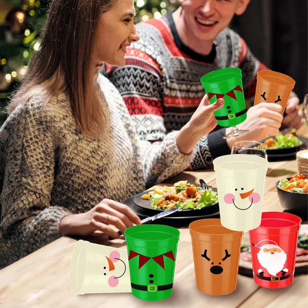 12 Pcs Christmas Drink Cups – Santa, Snowman & Elk Holiday Party Cups