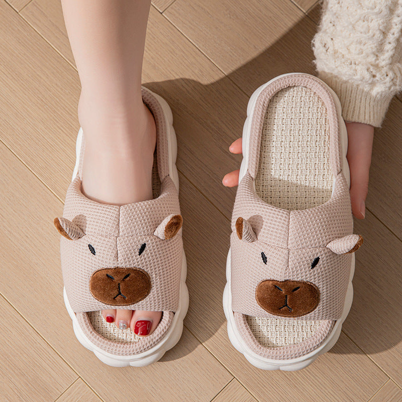 Open Toe Linen Slippers – Non‑Slip Indoor Shoes for Couples